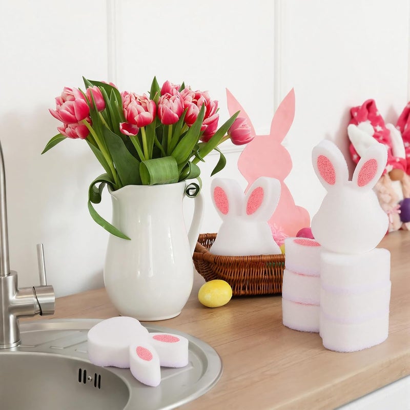 Tioncy 12 Pack Pink Easter Bunny Kitchen Sponges Bulk Dual Sided Scrubber Sponges Dishwashing Kitchen Cleaning Accessories for Household Supplies - Image 5